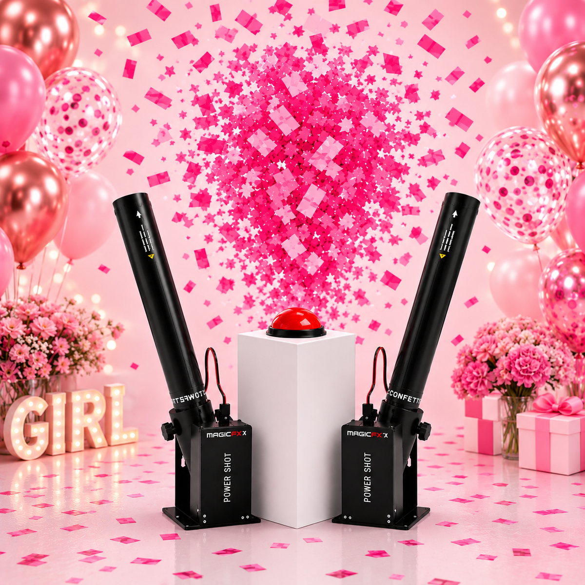 Confetti Kanonnen Huren – Set van 2 met Afvuurknop & Pilaar