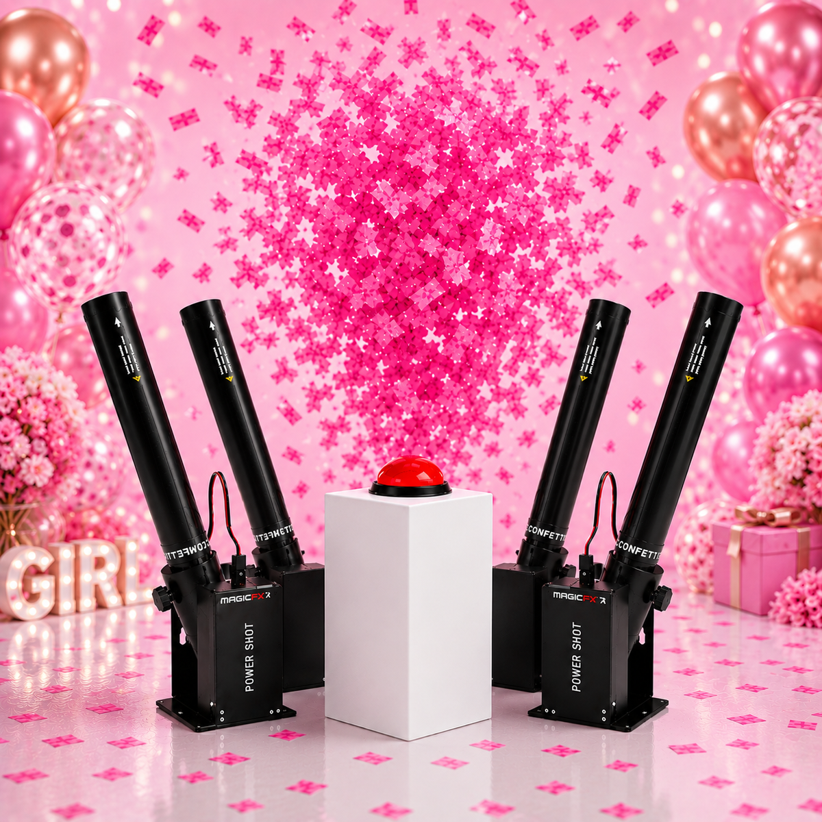 Confetti Kanonnen Huren – Set van 4 met Afvuurknop & Pilaar